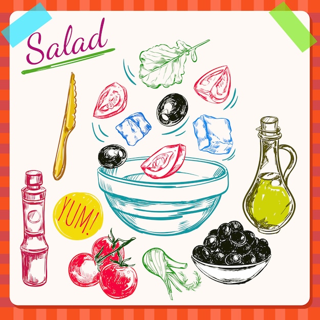 Free vector salad cooking process illustration