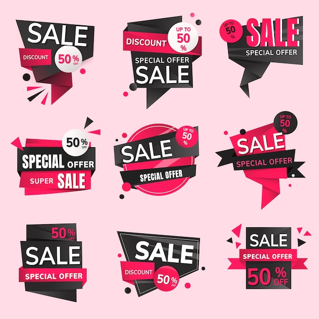 Sale badge sticker, vector shopping clipart collection