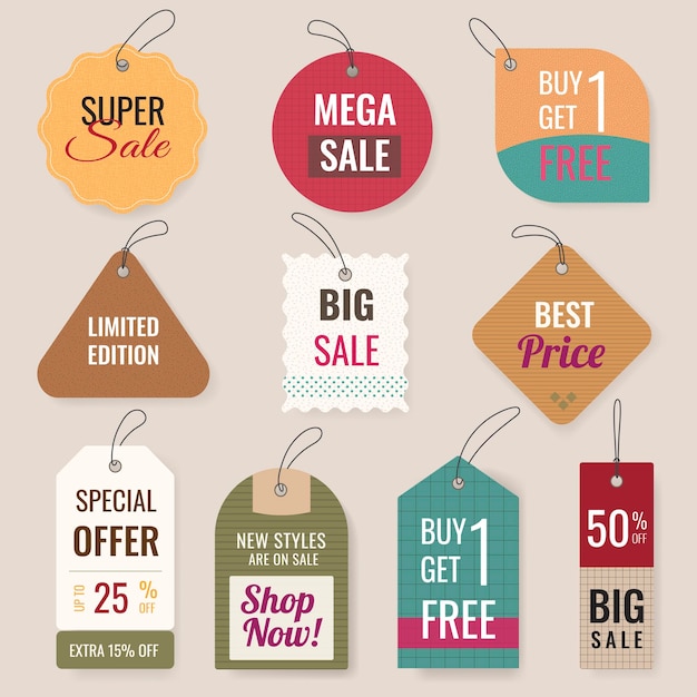 Sale badge sticker, vector shopping clipart collection