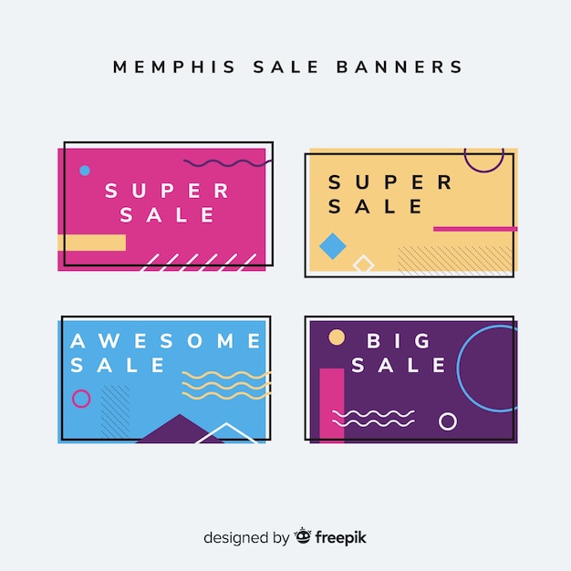 Sale banner memphis style set