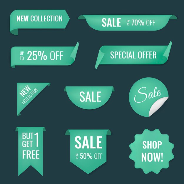 Sale banner sticker, blank vector shopping clipart set