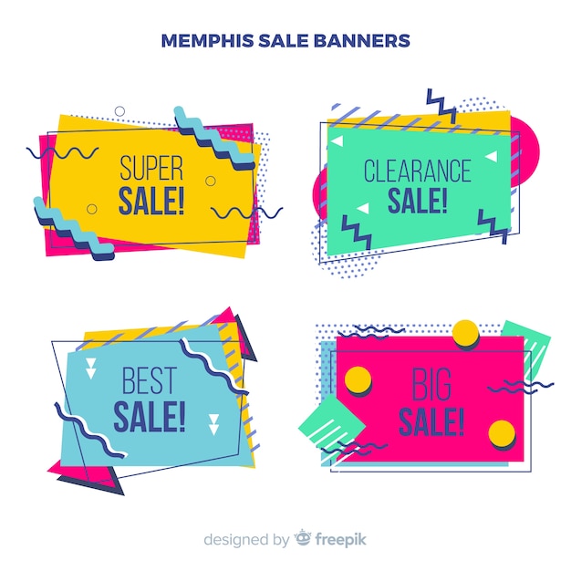 Sale banners in memphis style