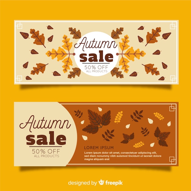 Free Vector sale banners with autumn leaf