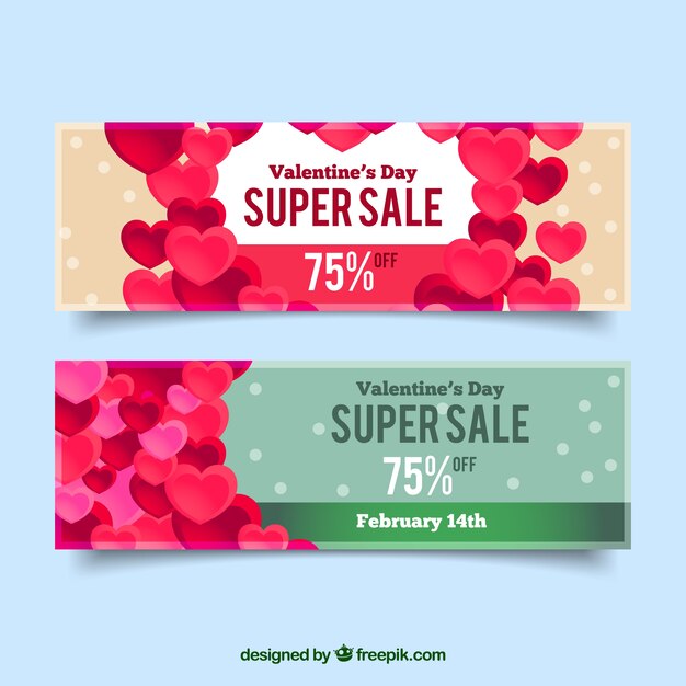 Sale banners with hearts for valentine's day