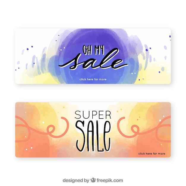 Sale banners with watercolor style