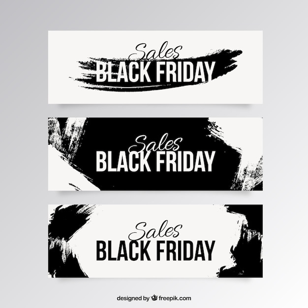 Free Vector sale black friday banners with black brush strokes