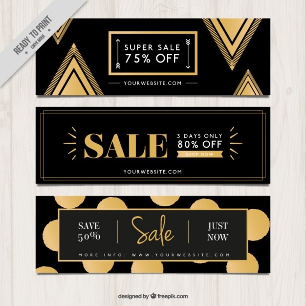 Sale dark banners with golden elements