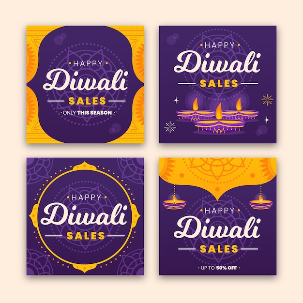 Free Vector sale instagram posts diwali festival