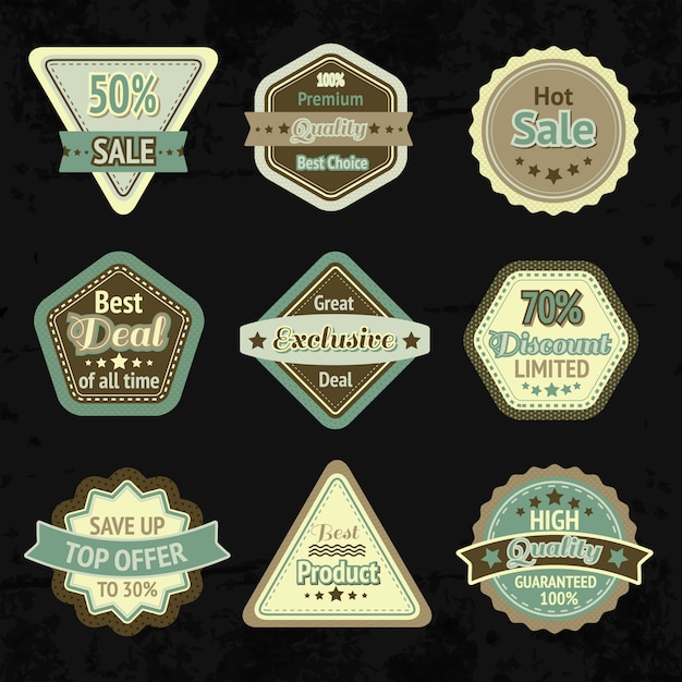 Sale labels and badges design set for best price high quality and exclusive deal isolated