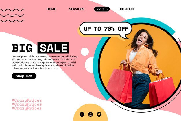 Sale landing page template with photo