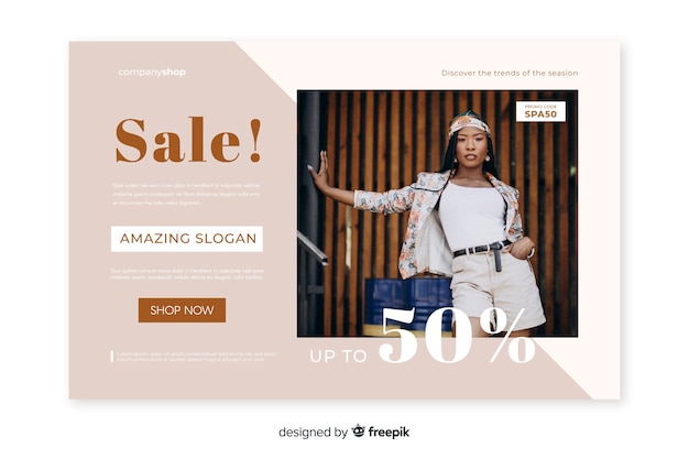 Free Vector sale landing page with photo