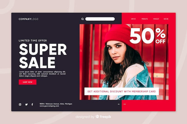 Sale landing page with photo