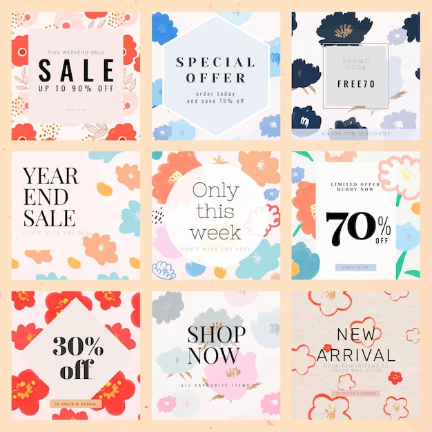 Sale promotion floral template vector set