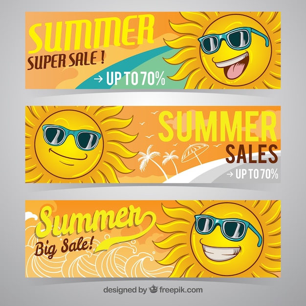 Free Vector sale summer banners with great sun character