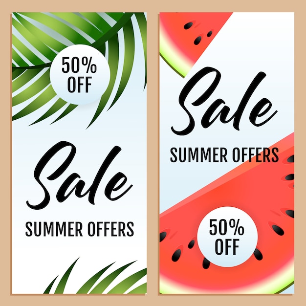 Free Vector sale summer offers, fifty percent off letterings set