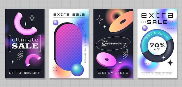 Free Vector sale trendy posters ig story templates with 3d realistic objects for social media