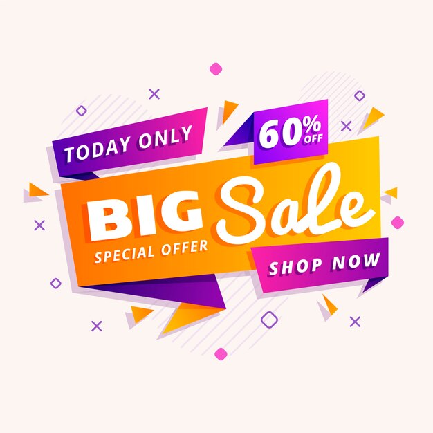 Sales banner in origami style with discount