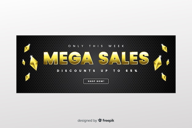 Sales banner template with golden letters