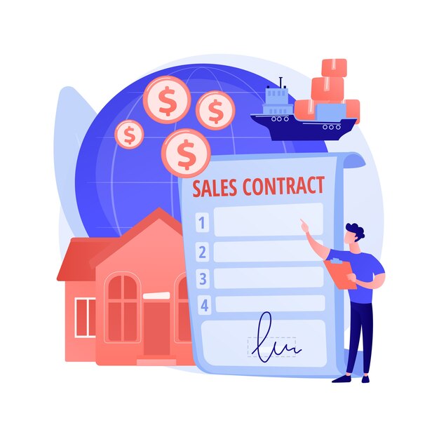 Sales contract terms abstract concept vector illustration. Contract price, delivery terms, payment, business agreement, buyer and seller, property rent and lease, partnership abstract metaphor.