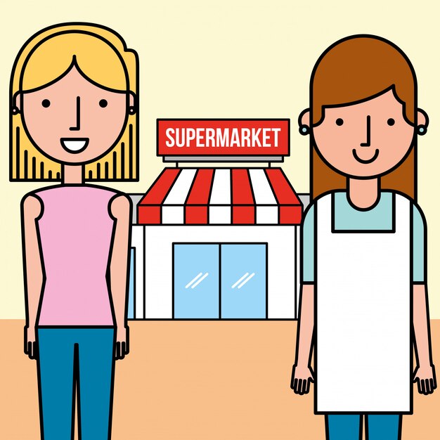 Saleswoman and customer woman supermarket people