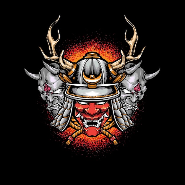 Free Vector samurai helmet with oni mask  