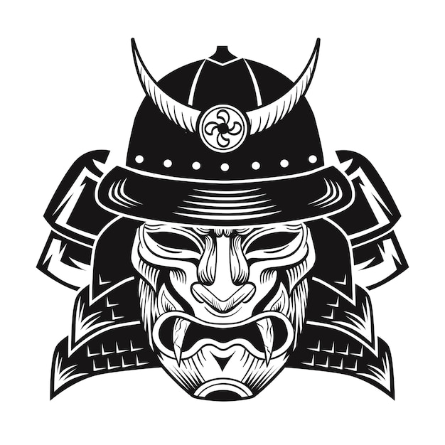 Free Vector samurai with black mask. japanese fighter flat image.  vintage vector illustration