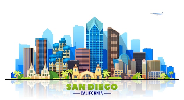 San Diego California United States city skyline vector background Flat vector illustration