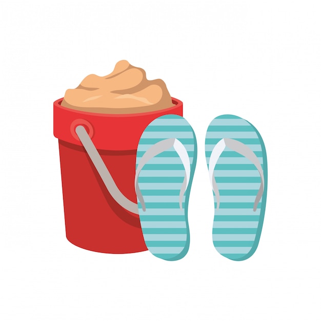 Sand bucket with slipper on white 