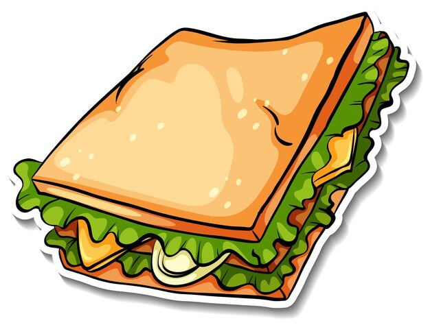 Sandwich with cheese and vegetable in cartoon style