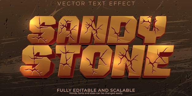 Free vector sandy stone text effect editable cartoon and mountain text style