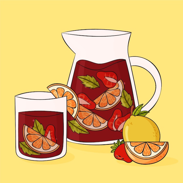 Sangria illustration in hand drawn style