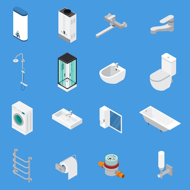 Free Vector sanitary engineering isometric icons