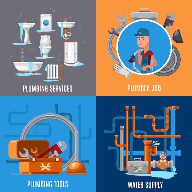 Sanitary fix and plumbing concept. Plumber job and plubming services illustration