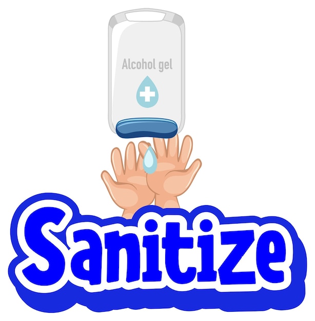 Free Vector sanitize font in cartoon style with hands using alcohol gel