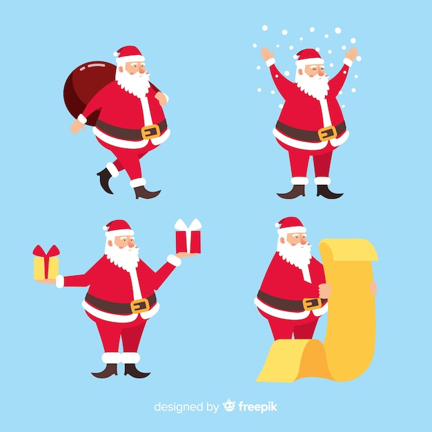 Free vector santa claus character collection in flat design