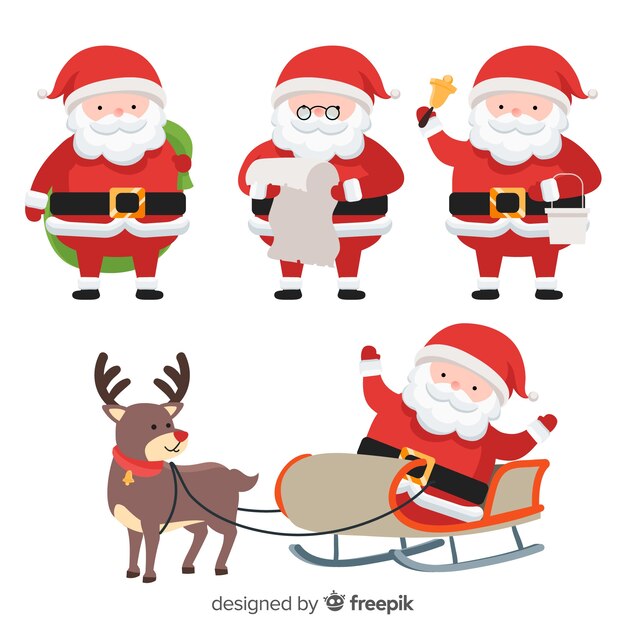 Santa claus character collection in flat design