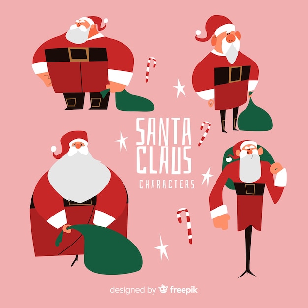 Free Vector santa claus character collection in flat design