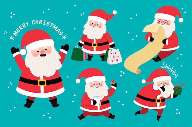 Santa claus character collection in flat design