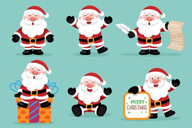 Santa Claus characters in various poses and scenes Merry Christmas cutout element