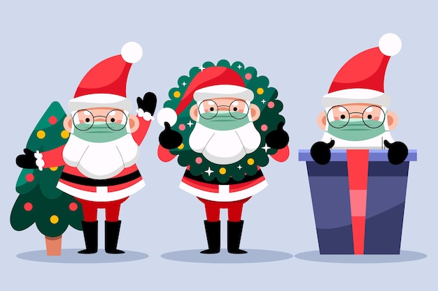 Free Vector santa claus collection wearing face mask