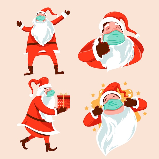 Free Vector santa claus collection wearing face mask