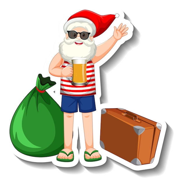 Free Vector santa claus drinking beer in summer theme