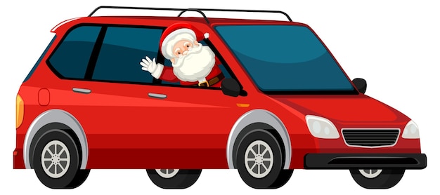 Santa Claus driving red car in cartoon style