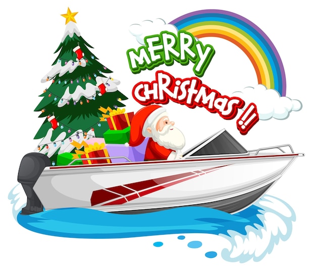 Santa Claus driving speed boat with merry christmas object