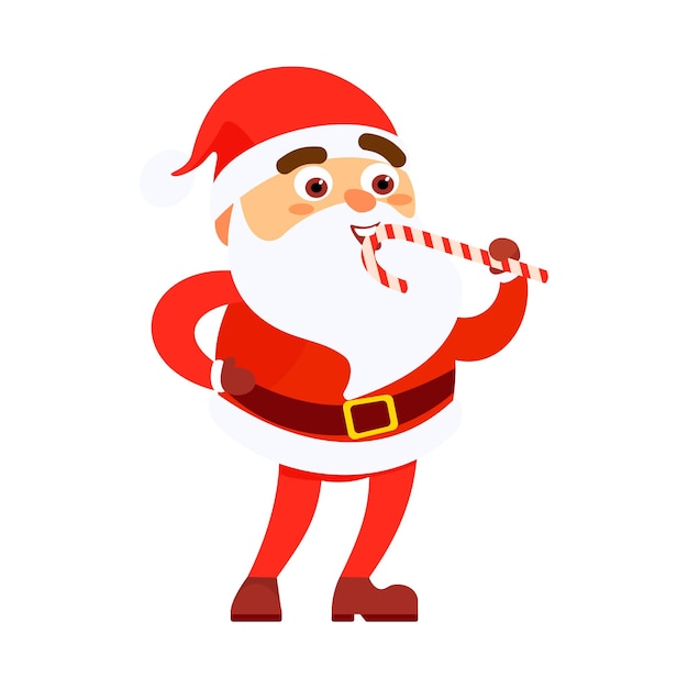 Free Vector santa claus eating a lollipop on isolated background merry christmas concept vector illustration