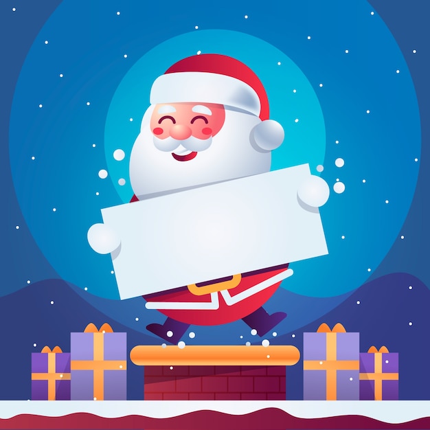 Free Vector santa claus holding blank christmas banner