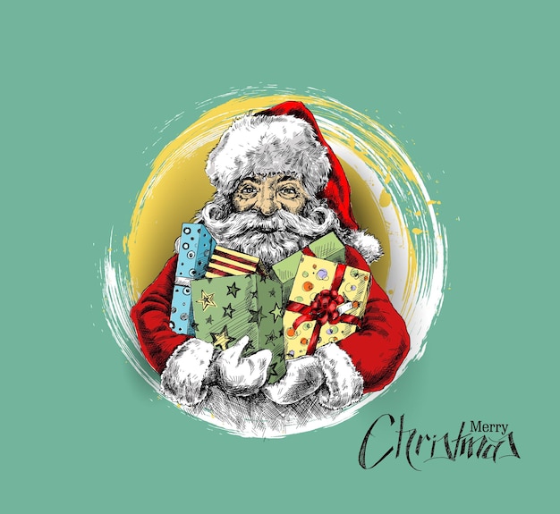 Free Vector santa claus holding a gift box. merry christmas - vector illustration