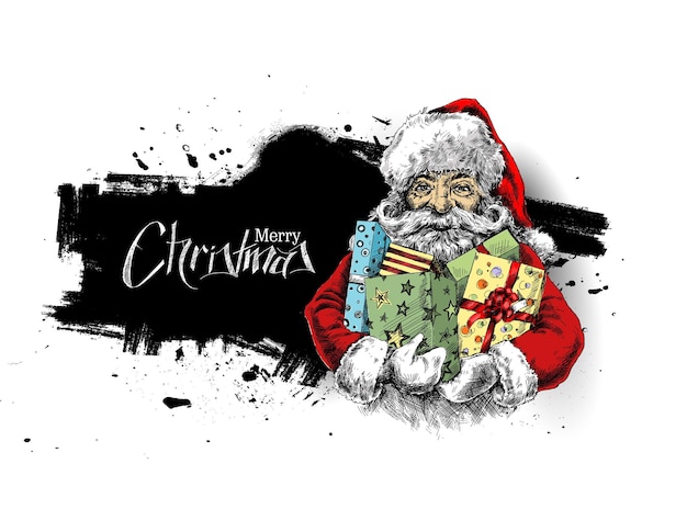 Free vector santa claus holding a gift box. merry christmas - vector illustration