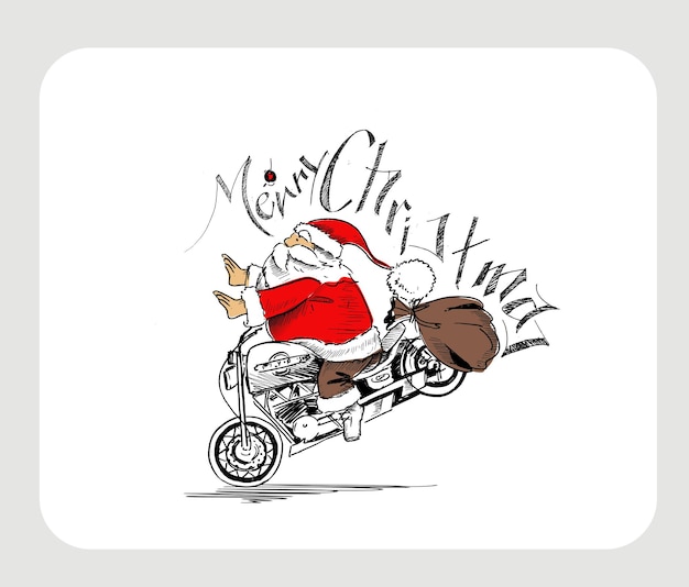 Santa claus on a motorcycle Merry Christmas! Greeting card design