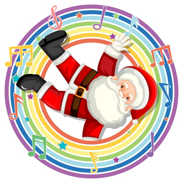 Free Vector santa claus in rainbow round frame with melody symbols